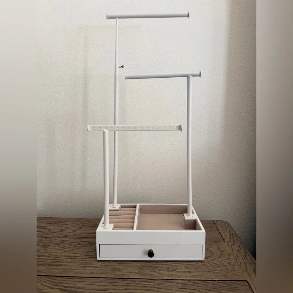 White Tiered Jewelry Organizer with Drawer